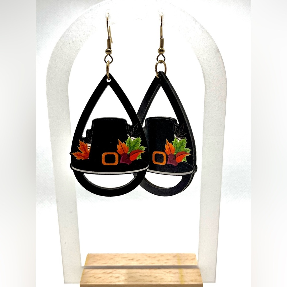New Vintage Style Thanksgiving Earrings Autumn Fall Themed Drop & Dangle Wood - Picture 5 of 10